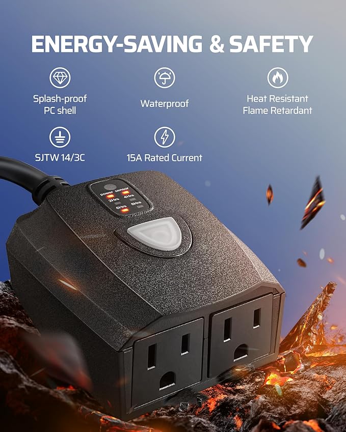 DEWENWILS Outdoor Timer Outlet Waterproof with 11 Modes, Outdoor Light Timer, 100FT Remote Control, for Christmas Outdoor Lights, Pump, Sprinkler, Fountain