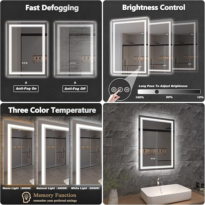 LED Bathroom Mirror with Lights, Wall Mirrors