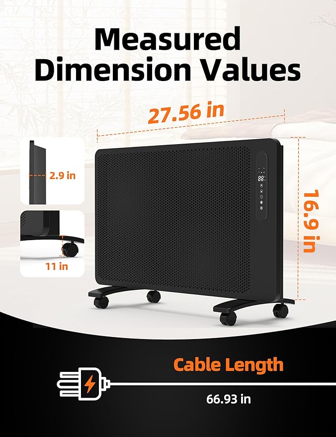 Energy Efficient Mica Infrared Space Heater for Large Room Indoor Use, Smart WiFi Wall Mounted or Portable Panel Heater, Fast Heating, Quiet, White