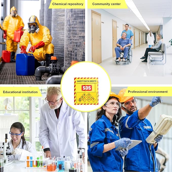 MSDS Yellow Heavy Duty 3 Inch Material Safety Data Sheet 3 Ring Binder with SDS Wire Rack, Display Sign, Chain, Safety Posters, Labels, Wall Mount