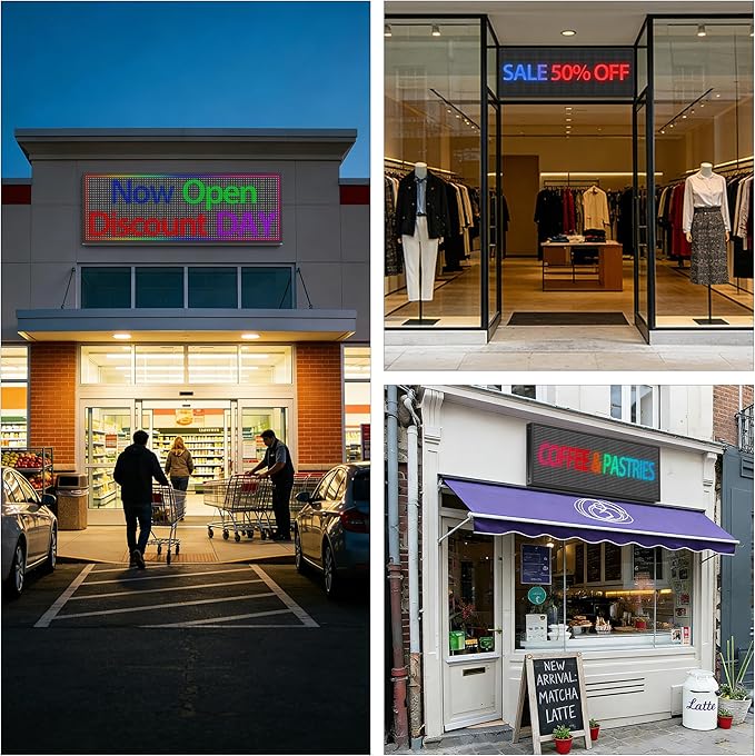 Kochenkore P10 Programmable LED Sign, 51"x14" Scrolling Display, Waterproof Outdoor Digital Signage with WiFi Control, Indoor RGB Advertising Message Board for Business & Store Signs