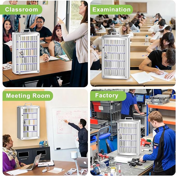 Loghot Aluminum Alloy Pocket Chart Cell Phones Storage Cabinet for Cell Phones, Wall-Mounted Cell Phone Locker Phone Holder with Lock for Classroom, Office, Can be Carried by Hand (60 Slots)
