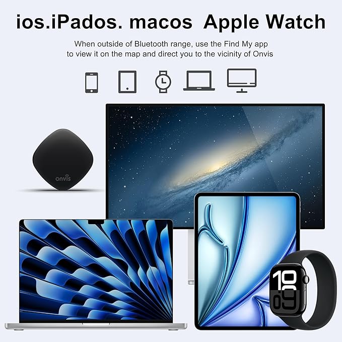 Onvis Item Finders Tracker Work with Apple Find My APP (iOS Only, Not for Android), Smart Bluetooth Locator for Keys, Luggage Suitcases, Bags Wallets, Backpack, IP67 Waterproof (2 Pack)