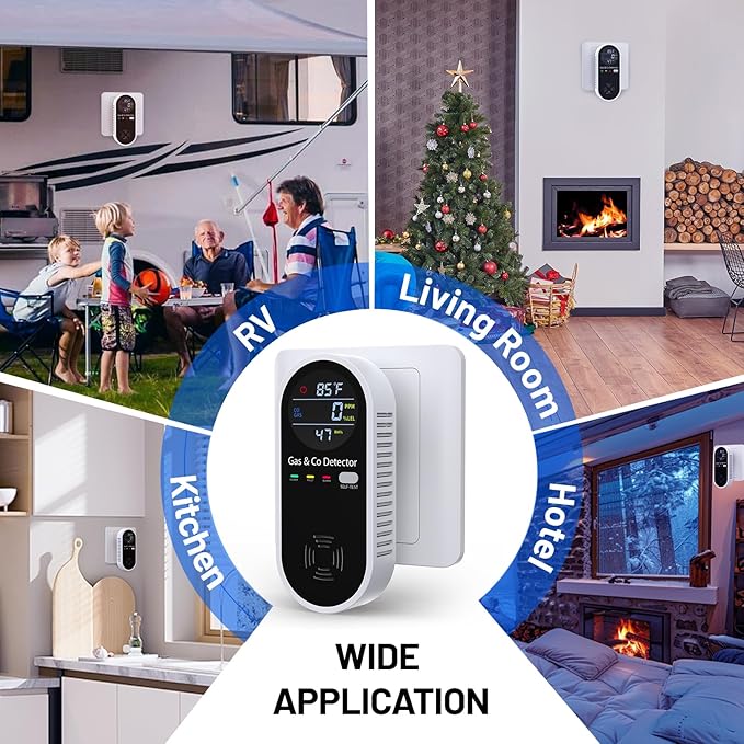 2 Pack Carbon Monoxide Detectors, 4-in-1 Combustible Gas & CO Detector Plug in with Temperature & Humidity Display for Home, RV & Travel