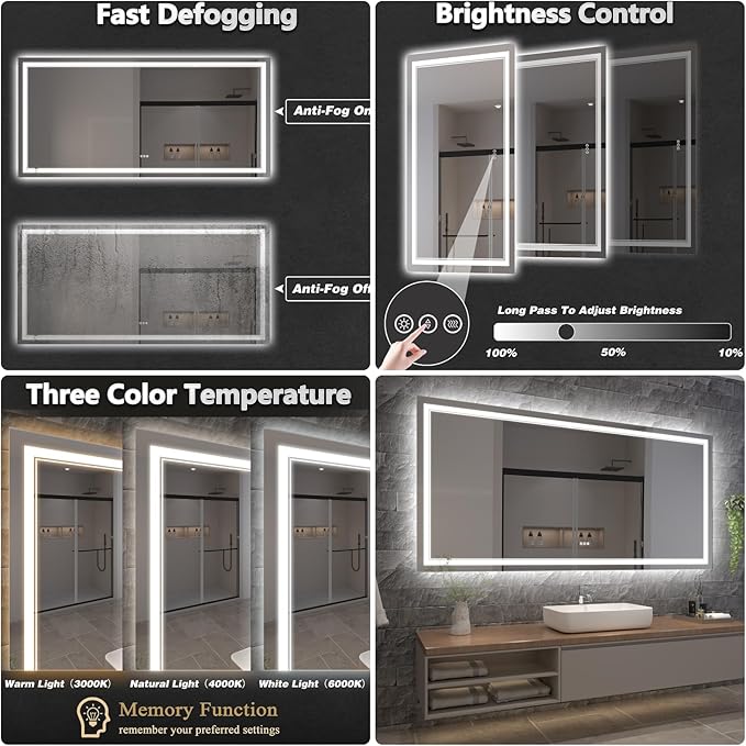 LED Bathroom Mirror with Lights, Wall Mirrors