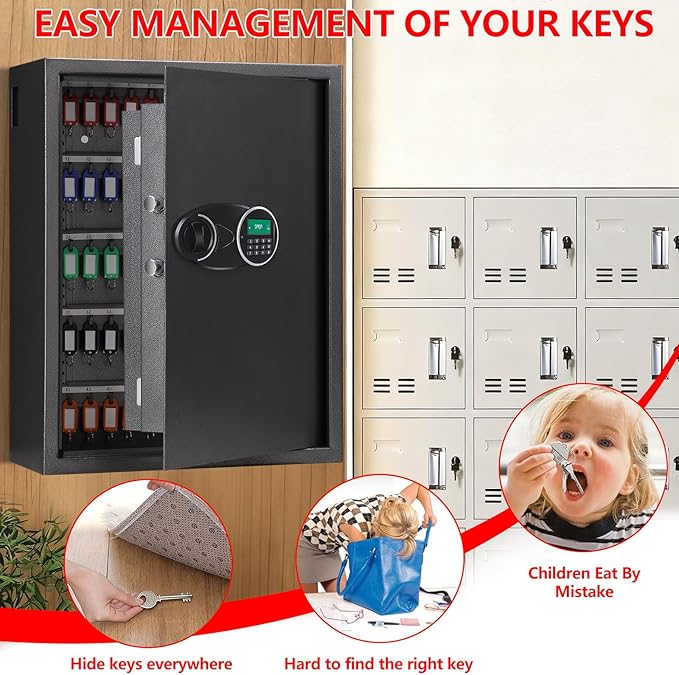220 Position Large Key Cabinet Wall Mount, Anti-Theft Key Lock Box with Combination Lock, Deposit Key Slot and Key Tags, Steel Key Box for Offices Cars Hotels Dorms