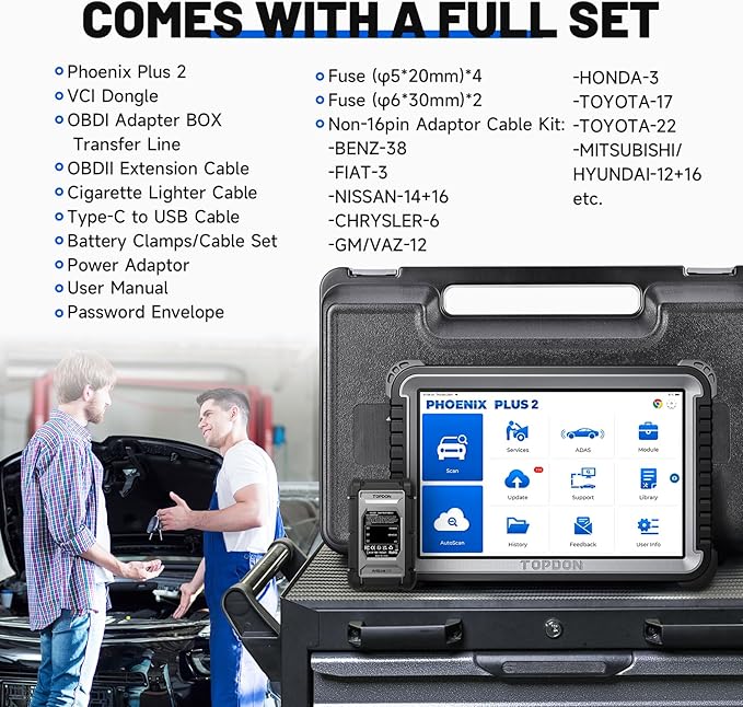TOPDON Phoenix Plus 2 Bidirectional Scan Tool with Battery Tester, 2 Years Free Update, OE-Level Full Diagnosis, Topology Scanner, 40+ Reset Services, AutoAuth for FCA SGW