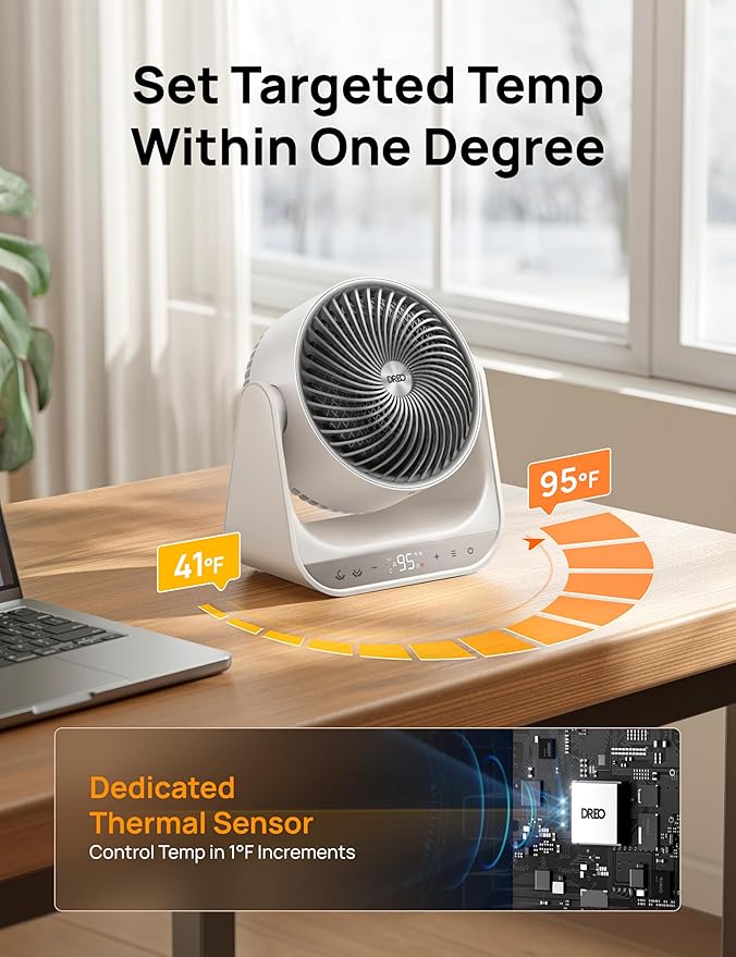 Dreo Whole Room Heater 714, 60ยฐ Vertical & 90ยฐ Horizontal 3D Oscillating Heating, 12 ft/s Long-Range Circulator, 3 Heat & 3 Fan Settings, Space Heaters for Indoor Use, Bedroom, Office, White