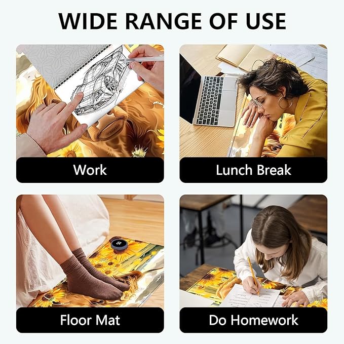 Heated Mouse Pad with 3 Levels Heated & 3 Hours Auto Shut-Off Mouse Pad for Warming Hands in Office Home, 31.5" x 13"Large Safe Desk Mat Hand Warmer,Sunflower Highland Cow