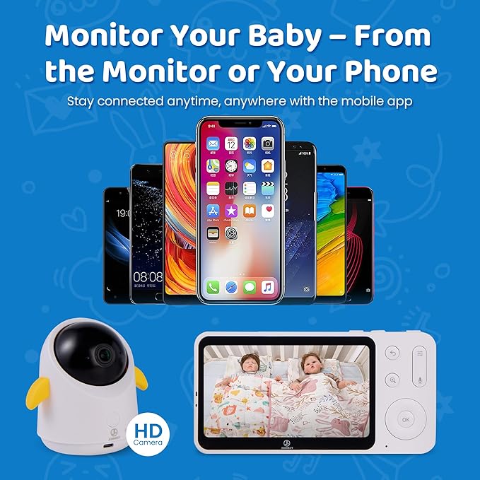Baby Monitor with 1 or 2 HD Cameras β No WiFi Needed, AI Sleep Detection, Night Vision, Two-Way Talk, Temperature Alerts β Split Screen Option (1 Camera)