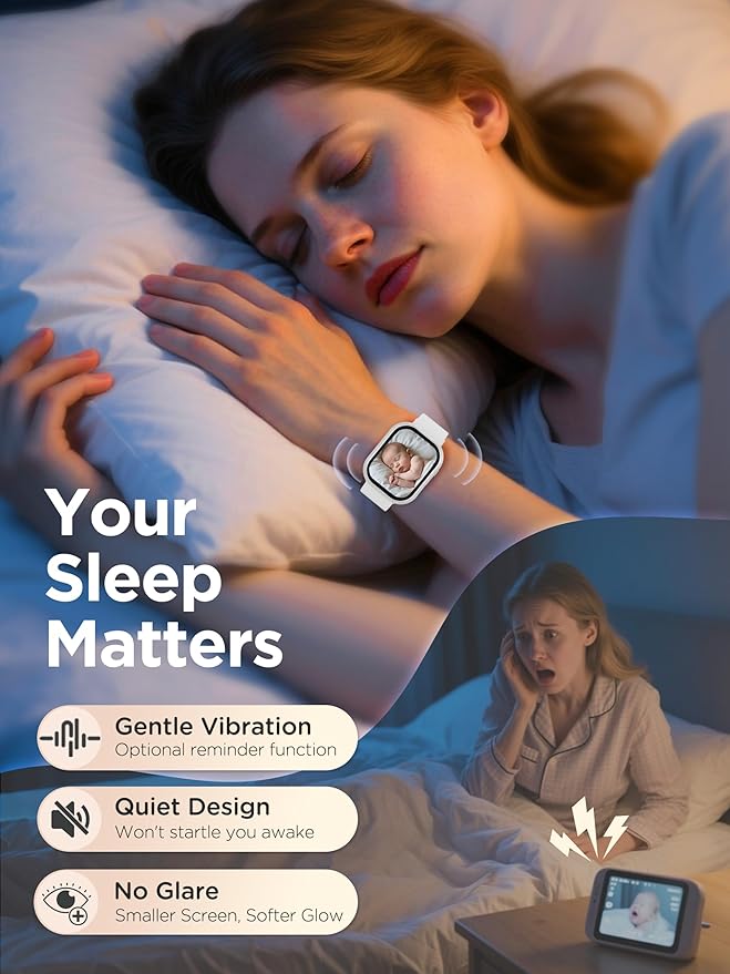 Baby Monitor with Camera and Audio, Wearable Portable Baby Monitor No WiFi Needed Watch, Can Save 1080P HD Video, SD Card Included, Night Vision, 2-Way Talk, Cry & Temp Sense, Alarm & Lullabies