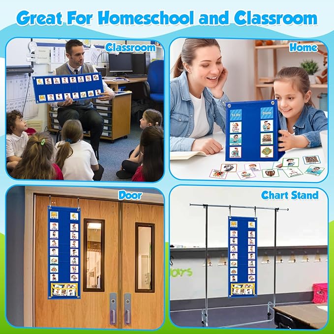 KIKIGOAL Kids Visual Schedule Calendar Chart, 2 in 1 Autism Daily Chore Routine Chart with 96 Cards Autism Learning Materials Bedtime Routine for Toddlers Home School