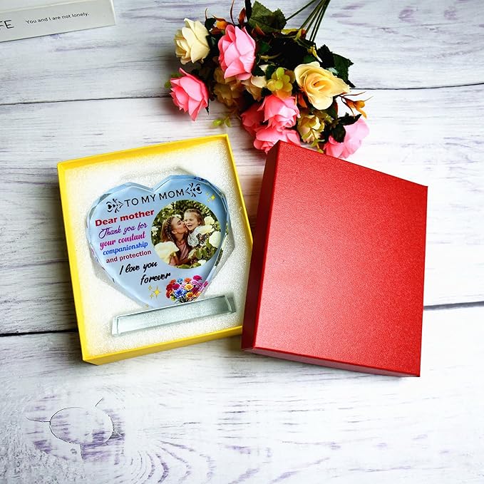 FANF&YKPY Personalized mother's gift customized heart-shaped crystal photo frame Christmas, Thanksgiving, Mother's Day, birthday gift for mom, mother, wife, women, ladies, grandmother