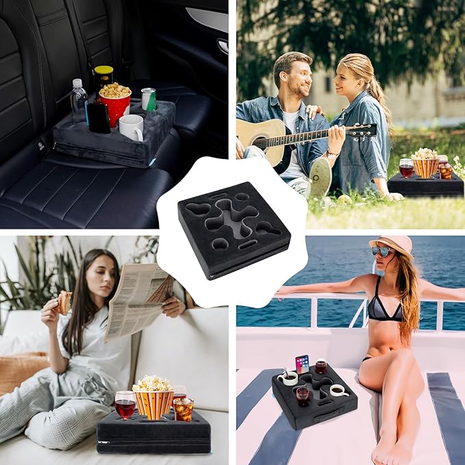 Couch Cup Holder-Sofa Cup Holder Pillow Tray Caddy Cupholder Hearted for Bed, Rv, Tv, Car, Man Cave, Backseat for Remote, Drinks, Snacks (DarkGrey)