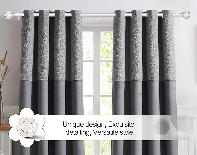 KAMANINA Curtain Rods for Windows 66 to 120 Inch, 7/8 Inch White Heavy Duty Curtain Rod 32 to 120 (2.6-10ft), Adjustable Decorative Drapery Rods with Netted Texture End