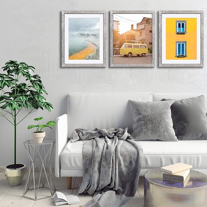 Tiblue 11x14 Picture Frame, Solid Wood Rustic Distressed White - 2 Packs with 4 Mats, HD Plexiglass, Wall Mount & Tabletop, 11x14 inches, Unisex Adult