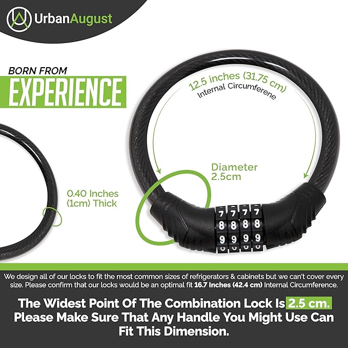 Urban August Refrigerator Lock for Kids & Adults, 4-Digit Code Fridge Lock for French-Door Refrigerators, & Versatile Cabinet Lock (Small, Black 2 Pack)