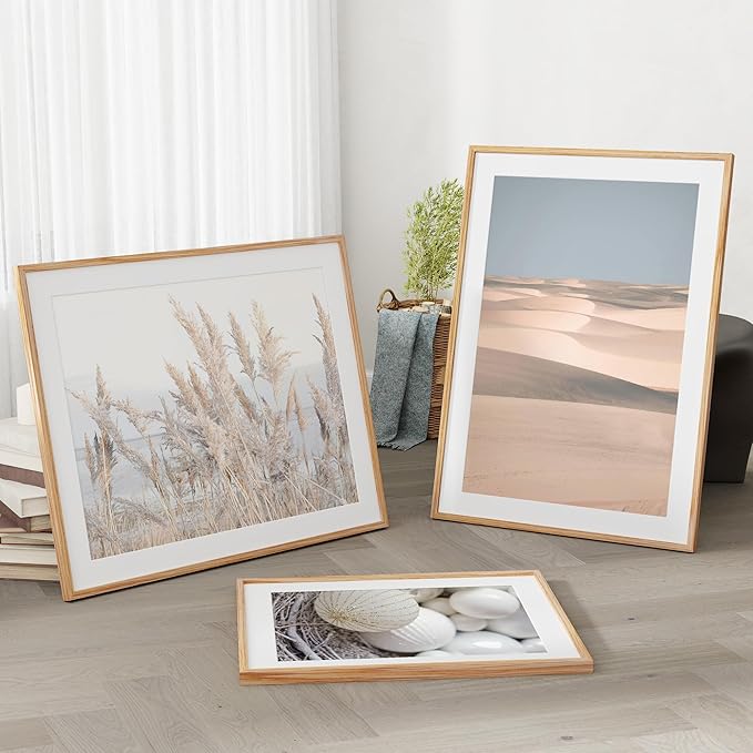 Fun Memories Rustic Oak Wood Picture Frame - 24x34 with Real Glass, Mat for 20x30, Natural Oak Color, 1 Pack