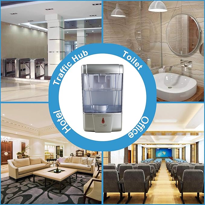Automatic Sensor Soap Dispenser Wall Mount Silver, Touchless Induction Hand Sanitizer Dispenser for Bathroom with Gel or Liquid, 20 Oz