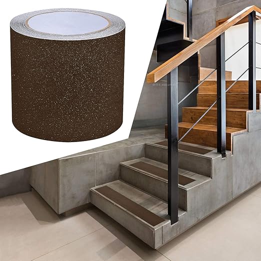 16.4ft X 4 Inch Non Slip Safety Grip Tape for Stairs Steps Non Skid Tread High Traction Friction/Strong Grip Abrasive Adhesive Hazard Caution Tape(4" Width, Brown)…