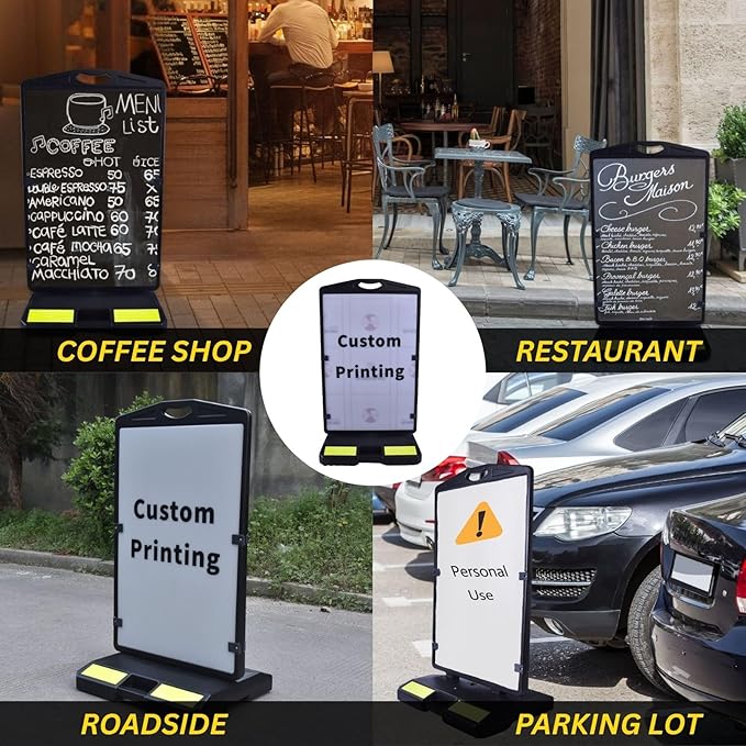 2 Pack 24"x36" Wind Sign Board with 40Lb Fillable Base, Double-Sided Customizable and Reusable Pavement Sign for Professional Outdoor Use (Black, Panel Frame)