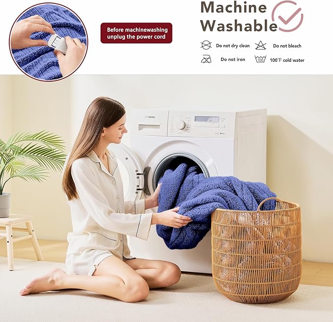 Heated Electric Blanket Queen Size - 84"x90" Heating Blanket with 10 Heating Levels & 5 Time Settings Over-Heat Protection, Winter Warmer for Adults with ETL Certification(Navy Blue)