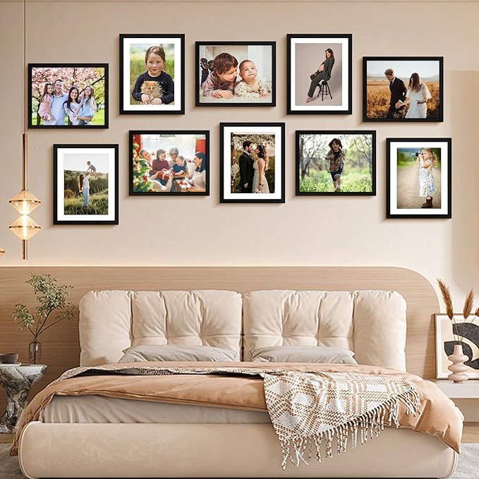 FIXSMITH 8x10 Picture Frame 1 Pack, Photo Frame with HD Plexiglass, Display Pictures 5x7 with Mat or 8x10 Without Mat, Picture Frames Collage for Tabletop or Wall Display, Black