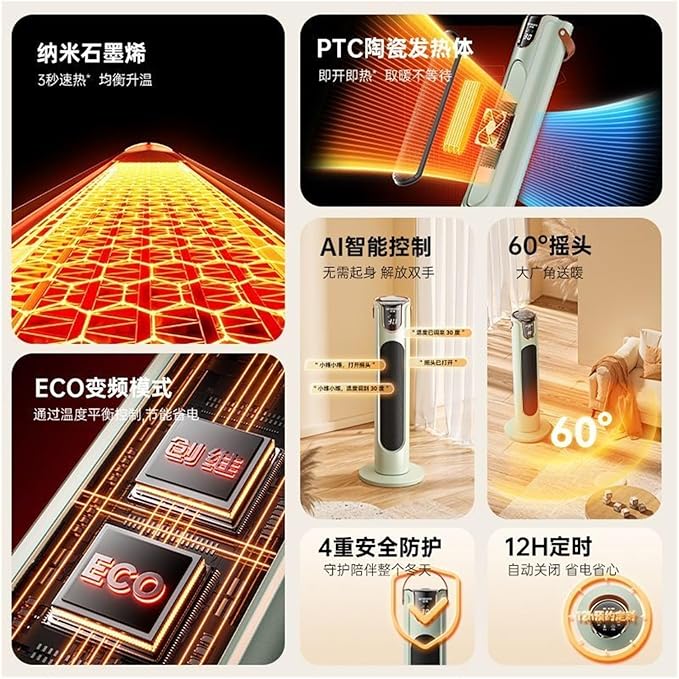Heater, Compatible With Skyworth, Energy-saving Smart Voice-controlled Graphene Heater For Home Use, Hot Air Fan(White voice control)