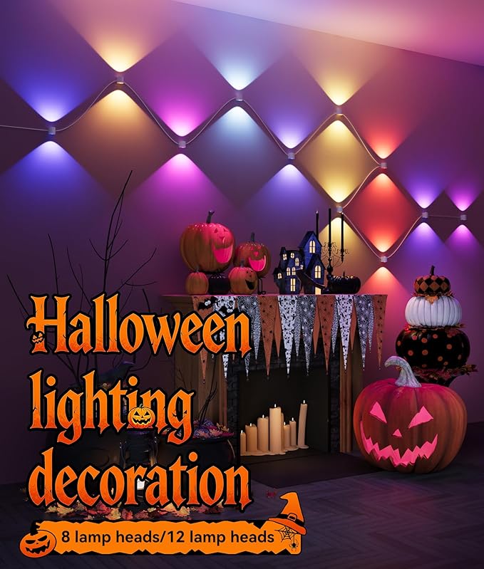 8 Lamp RGBCW Indoor Wall Lights, Up Down Lighting Bedroom Wall Sconces, Music Sync, DIY Styling White Color Changing Wall Lamps For Living room, Party, Home Decor, Compatible Alexa/Google Assistant