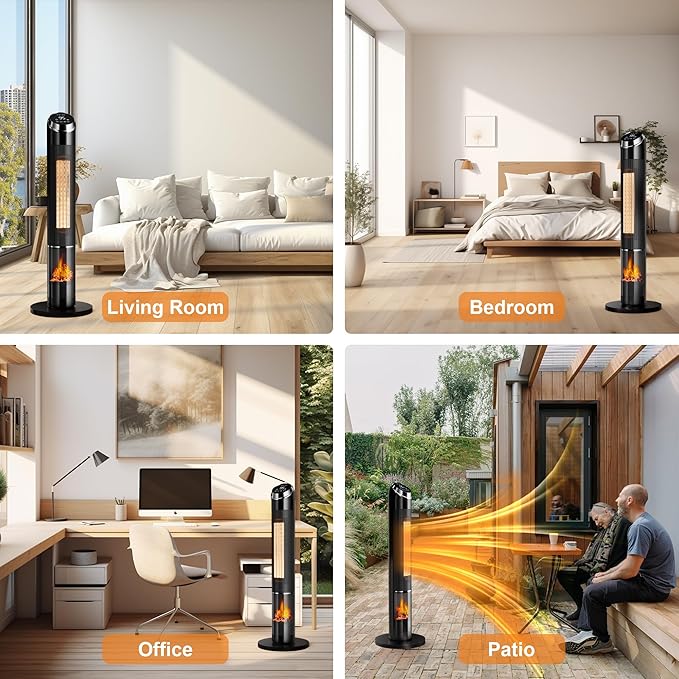 Space Heaters for Large Room, 1500 W Electric Heater with Thermostat, 24H Timer, Indoor Heater with 80°Oscillation, Heaters with Tip-over & Overheat Protection for Indoor Office Use(37IN)