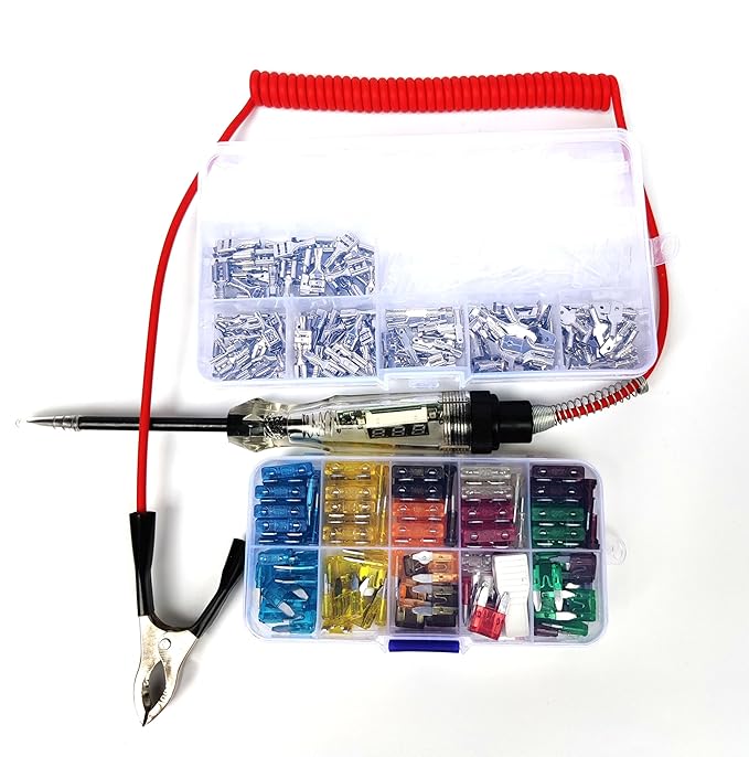 Automotive Circuit Test Light kit 3-60V DC Digital LEDTester+Car Blade Fuses+Automotive Wire Connector pins, Auto Bidirectional Voltage Tester Electric Test Pen (Test Pen + Car Blade Fuses)