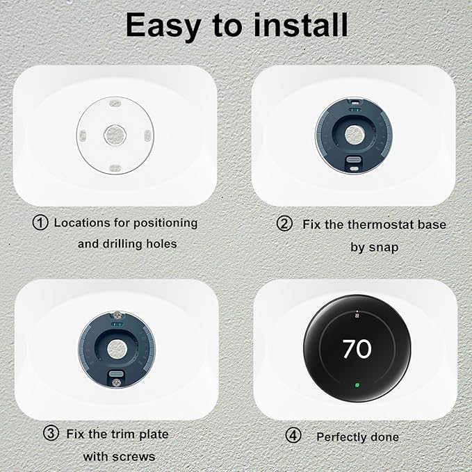 Nest Thermostat Wall Plate Cover Replacement Compatible with Google Nest Learning Thermostat (4th Gen), Practical Nest Learning Thermostat 4 Trim Kit, Snap fit Design (White, 1 Pack)