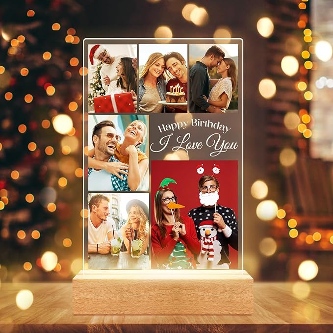 Custom Picture Frames with Photo, Personalized Photo Frame with Night Light, Customized Picture Frame, Personalized Anniversary Valentines Day Gifts for Women Men Her Him Girlfriend Boyfriend Couple