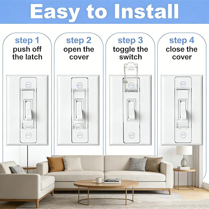 2 Pack Toggle Light Switch Cover Guard Child Proof Wall Light Switch Lock Protects Your Lights from being Accidentally Turned On or Off by Children and Adults, Clear