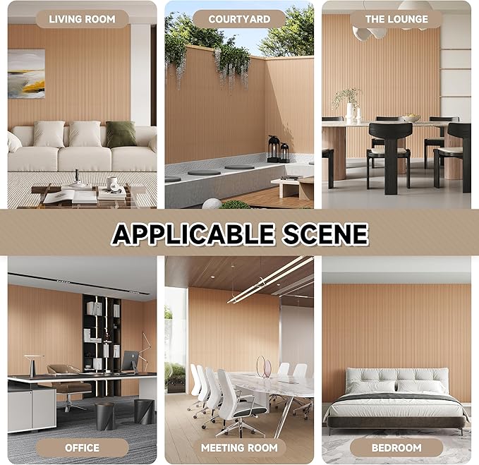 WPC Slat Wall Paneling,8-Pack 3D WPC Wood Wall Panels,Acoustic Wall Panels for Interior Wall Decor,Living Room,Bedroom,Oak,95 x 6 in