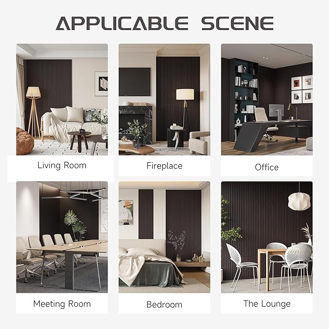 Wood Slat Wall Panels, 2 Pack 8 x 1 ft Decorative Wood Panels for Wall,Stylish Wall Panels for Interior Wall Decor, Modern Acoustic Wood Wall Panels with Felt Backing, Black-Brown Oak