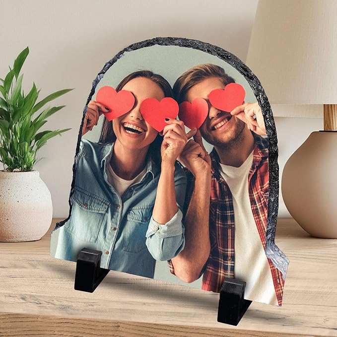 ArtPix 3D Christmas Personalized Slate Plate, Customized Xmas Photo Print Stone, Custom Picture Gift for Wife, Women, Family, Her, Him, Rock Slate Plaque (Large - Semicircle)