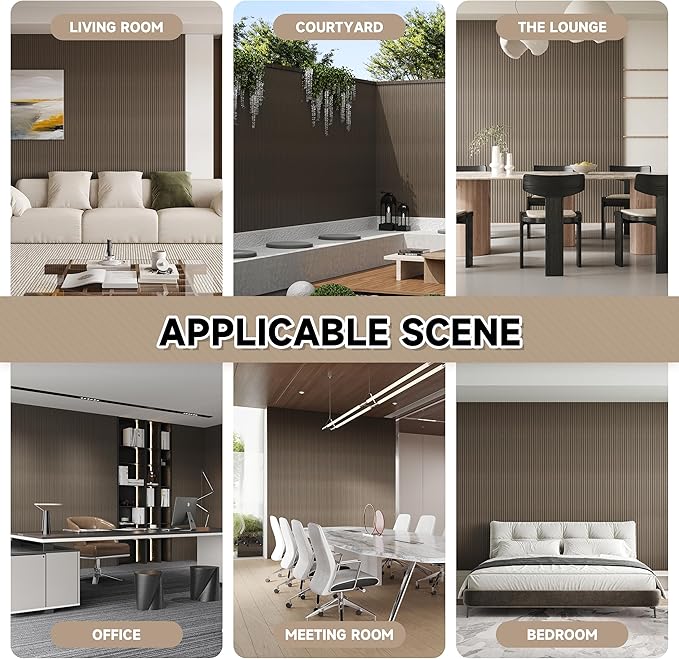 WPC Slat Wall Paneling, 8-Pack 3D WPC Wood Wall Panels, Acoustic Wall Panels for Interior Wall Decor, Living Room, Bedroom, Grayish Brown, 95 x 6 in