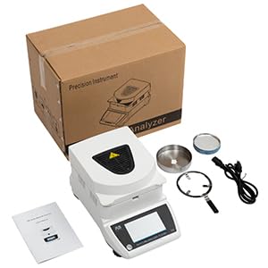Moisture Analyzer Spanish English Germany Menu Balance Meter 0.01% Readability 0.001g 110V 3 Drying Modes Touch Screen RS232 Interface Water Content Test (110g0.001g)…