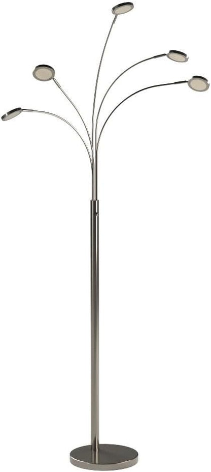 Brightech Orion Arc Floor Lamp for Living Room, Tree Floor Lamp with 5 Adjustable Arms, Multi-Head Standing Lamp with Flexible Rotating LEDs for Bedroom, Dorm - Bright Hanging Lighting - Satin Nickel