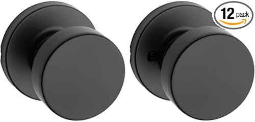 Kwikset Pismo Interior Passage Door Knob, Handle for Closet and Hallway Doors, Non-Locking Doorknob in Matte Black, with Microban Protection (Pack of 12)