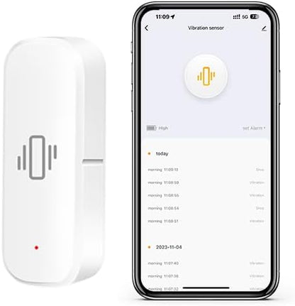 2.4G WiFi Vibration Sensor Shock Alarm Detector SmartLife/Tuya Smart App Notification for Indoor Window Security Door Alarm