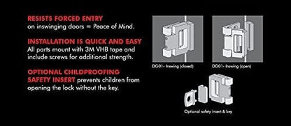 The Door Guardian - Door Lock for in-Swinging Doors, Home Security Latch Device, Childproof, Easy to Install (Black)