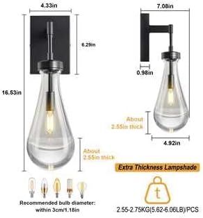 Raindrop Wall Sconces Black Sconces Wall Decor Modern Wall Lighting Glass Bathroom Sconces Indoor Vanity Light Wall Lamp for Bedroom Living Room Stair (1 Pack)
