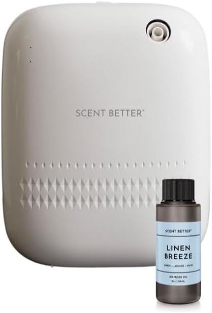 Scent Better Pro - Smart Bluetooth Essential Oil Diffuser for Home, Hotel, Spa, Office, Waterless - Includes Free Linen Breeze - White