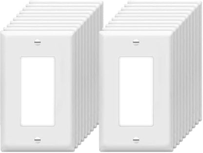 Decorator Wall Plates 1-Gang Switch Outlet Electrical Cover Plate Unbreakable Thermoplastic Faceplate for Light Receptacle Outlet Switch, White (20 Pack)