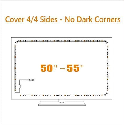 USB Powered LED Strip Lights TV Backlights Kit for 50 to 55 Inch TV - Sony LG Samsung Monitor Smart TV Wall Mount Stand Work Space Color Changing LED Background Ambient Lighting