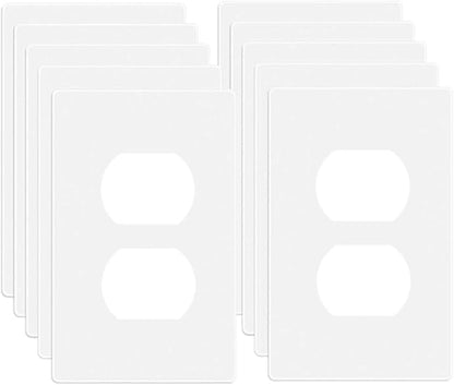 1-Gang Screwless Duplex Wall Plate Cover Single Switch Outlet Electrical Faceplate for Light Switch, Smart Switch, Receptacle, Dimmers, USB Outlet, GFCI, Child Safe Cover Plate, White (10-Pack)
