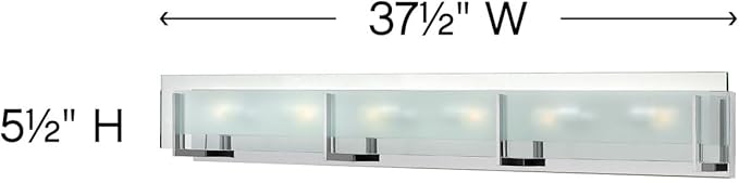 Hinkley Latitude Extra Large Six Light Bath Vanity - Modern, Inside Etched Clear Glass Panel, Bulbs Included - Chrome Finish