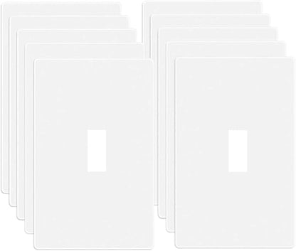 1-Gang Screwless Toggle Switch Wall Plate Cover Toggle Switch Outlet Electrical Faceplate for Light Switch, Receptacle, Dimmers, USB Outlet, GFCI, Child Safe Cover Plate, White (10-Pack)